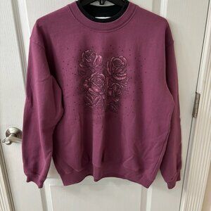 Women's Printed Roses Sweatshirt, Size Large